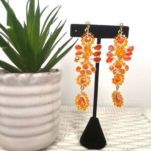 Elegant Orange and Gold Dangle Earrings